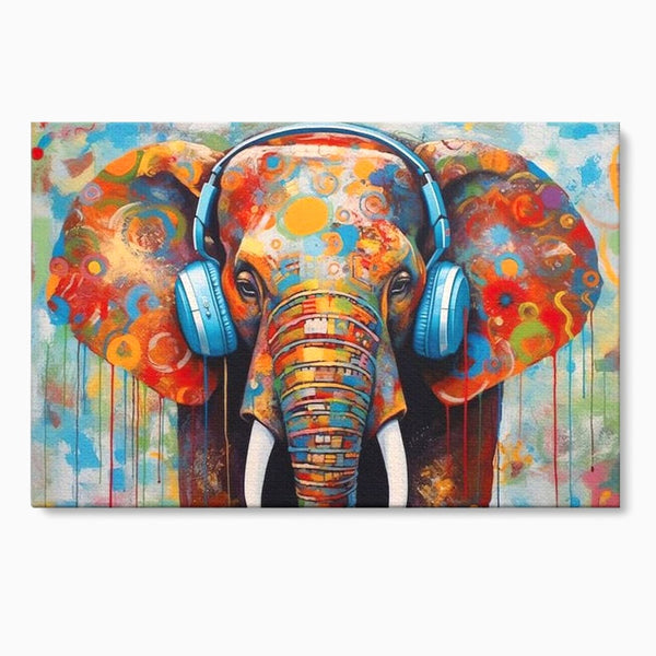 Leinwand Wandbilder Premium, LuxCanva® M1312, Savannah Melody, Funky, Rhythmus, Musik, Elefant, Truhe, Abstrakt, Abstrakt, Malerei, Graffiti, Urban, Tribal, Bunt, Modern, Urban, Büro, Wohnen, Kinderzimmer
