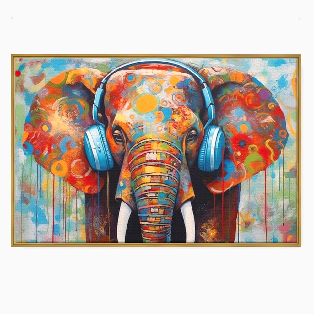Leinwand Wandbilder Premium, LuxCanva® M1312, Savannah Melody, Funky, Rhythmus, Musik, Elefant, Truhe, Abstrakt, Abstrakt, Malerei, Graffiti, Urban, Tribal, Bunt, Modern, Urban, Büro, Wohnen, Kinderzimmer