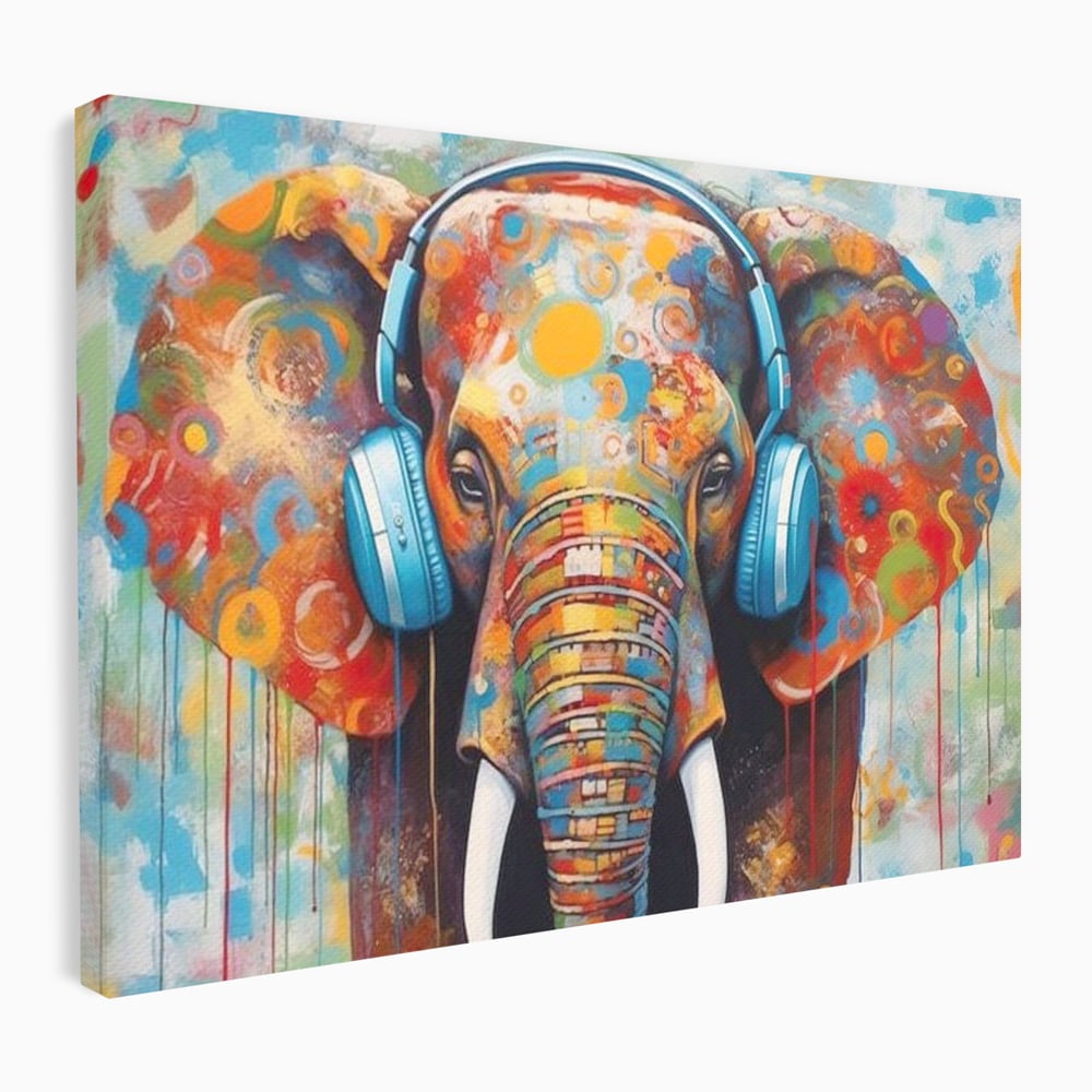 Leinwand Wandbilder Premium, LuxCanva® M1312, Savannah Melody, Funky, Rhythmus, Musik, Elefant, Truhe, Abstrakt, Abstrakt, Malerei, Graffiti, Urban, Tribal, Bunt, Modern, Urban, Büro, Wohnen, Kinderzimmer