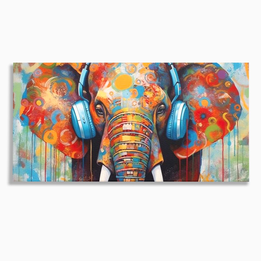 Leinwand Wandbilder Premium, LuxCanva® M1312, Savannah Melody, Funky, Rhythmus, Musik, Elefant, Truhe, Abstrakt, Abstrakt, Malerei, Graffiti, Urban, Tribal, Bunt, Modern, Urban, Büro, Wohnen, Kinderzimmer