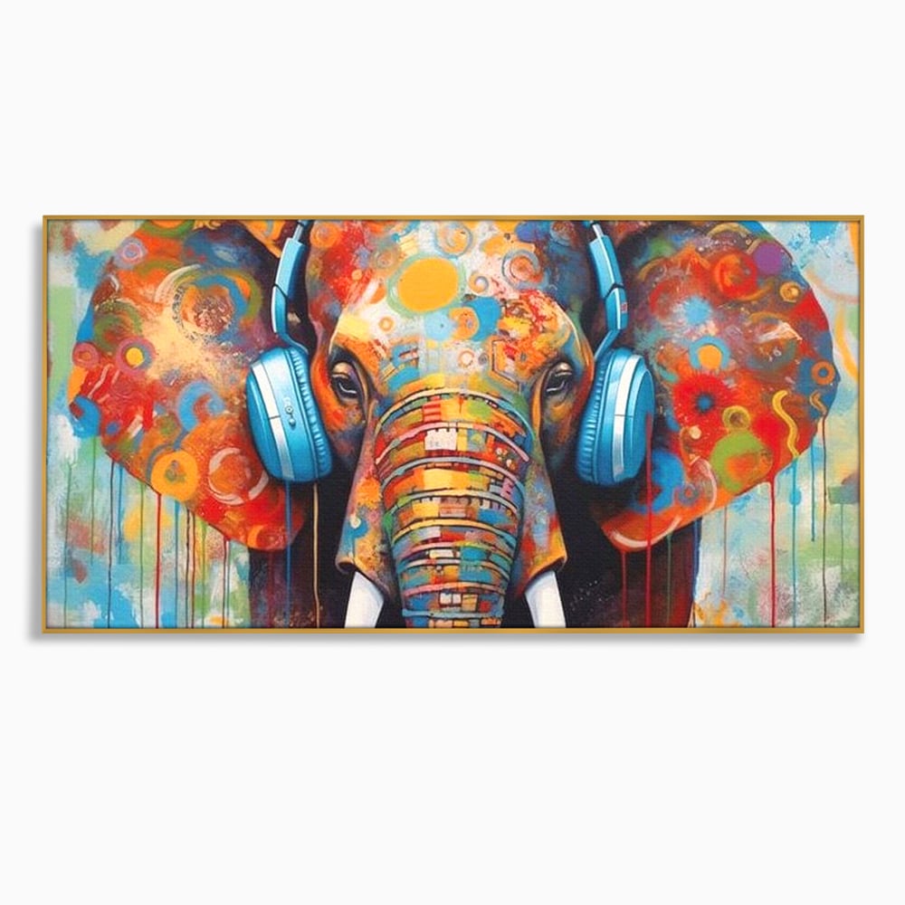 Leinwand Wandbilder Premium, LuxCanva® M1312, Savannah Melody, Funky, Rhythmus, Musik, Elefant, Truhe, Abstrakt, Abstrakt, Malerei, Graffiti, Urban, Tribal, Bunt, Modern, Urban, Büro, Wohnen, Kinderzimmer