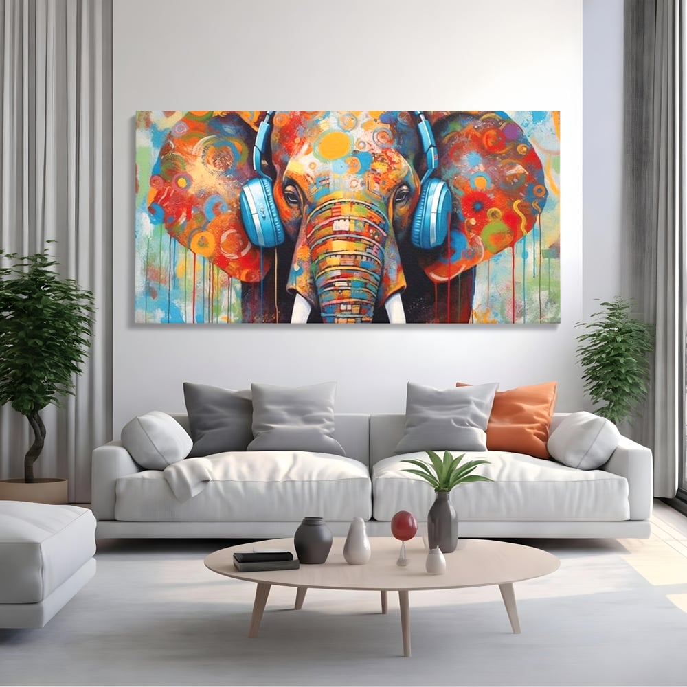 Leinwand Wandbilder Premium, LuxCanva® M1312, Savannah Melody, Funky, Rhythmus, Musik, Elefant, Truhe, Abstrakt, Abstrakt, Malerei, Graffiti, Urban, Tribal, Bunt, Modern, Urban, Büro, Wohnen, Kinderzimmer