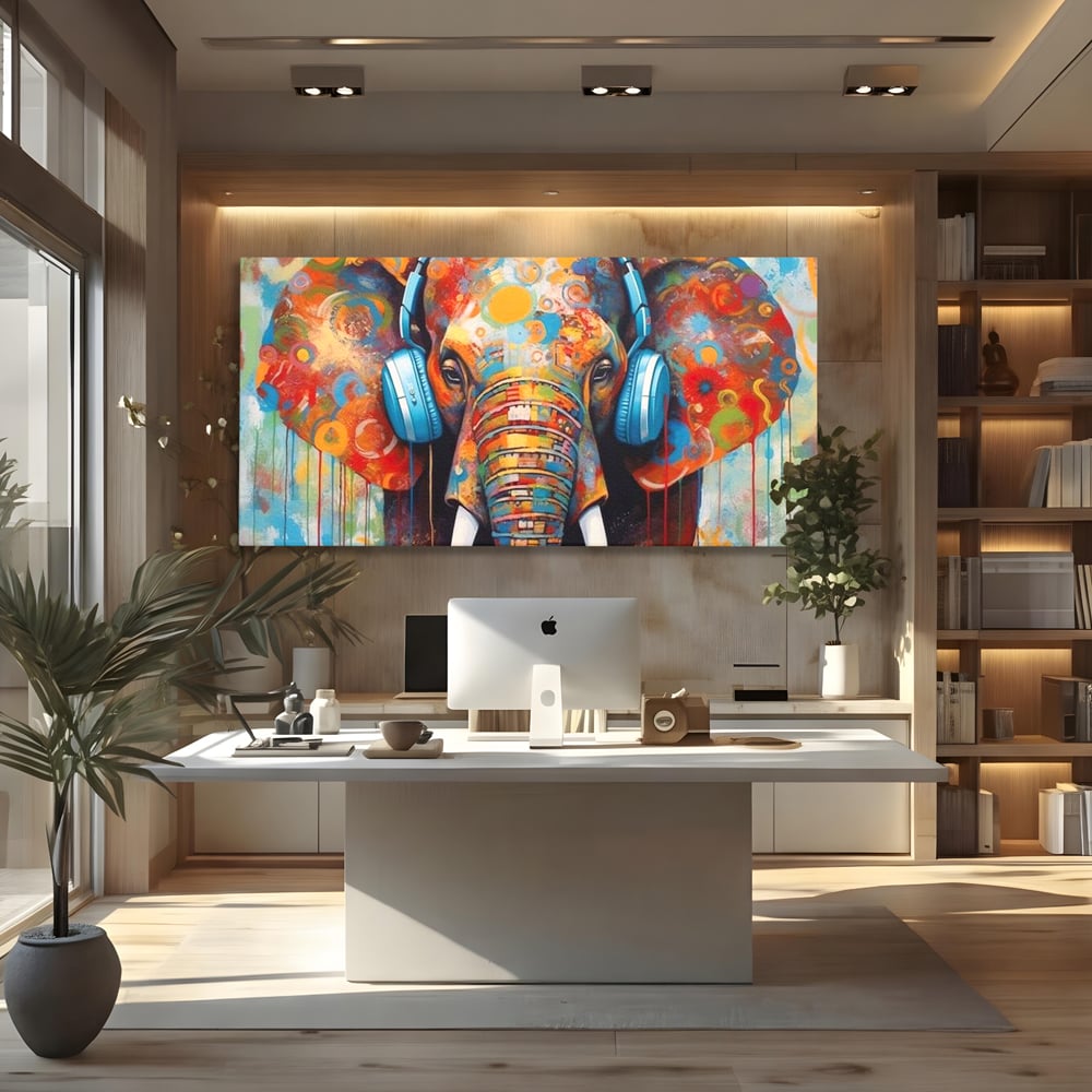 Leinwand Wandbilder Premium, LuxCanva® M1312, Savannah Melody, Funky, Rhythmus, Musik, Elefant, Truhe, Abstrakt, Abstrakt, Malerei, Graffiti, Urban, Tribal, Bunt, Modern, Urban, Büro, Wohnen, Kinderzimmer