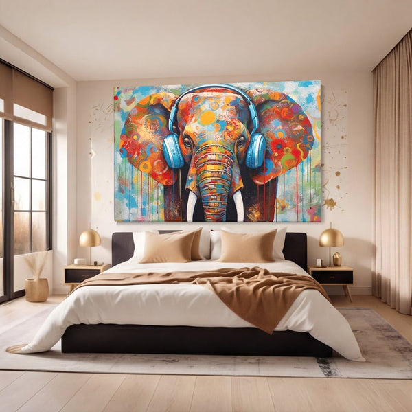 Leinwand Wandbilder Premium, LuxCanva® M1312, Savannah Melody, Funky, Rhythmus, Musik, Elefant, Truhe, Abstrakt, Abstrakt, Malerei, Graffiti, Urban, Tribal, Bunt, Modern, Urban, Büro, Wohnen, Kinderzimmer