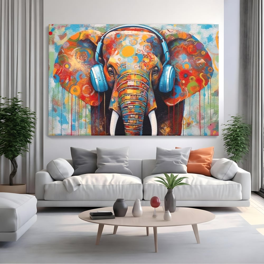 Leinwand Wandbilder Premium, LuxCanva® M1312, Savannah Melody, Funky, Rhythmus, Musik, Elefant, Truhe, Abstrakt, Abstrakt, Malerei, Graffiti, Urban, Tribal, Bunt, Modern, Urban, Büro, Wohnen, Kinderzimmer