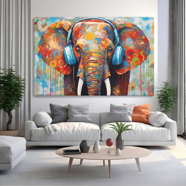 Leinwand Wandbilder Premium, LuxCanva® M1312, Savannah Melody, Funky, Rhythmus, Musik, Elefant, Truhe, Abstrakt, Abstrakt, Malerei, Graffiti, Urban, Tribal, Bunt, Modern, Urban, Büro, Wohnen, Kinderzimmer