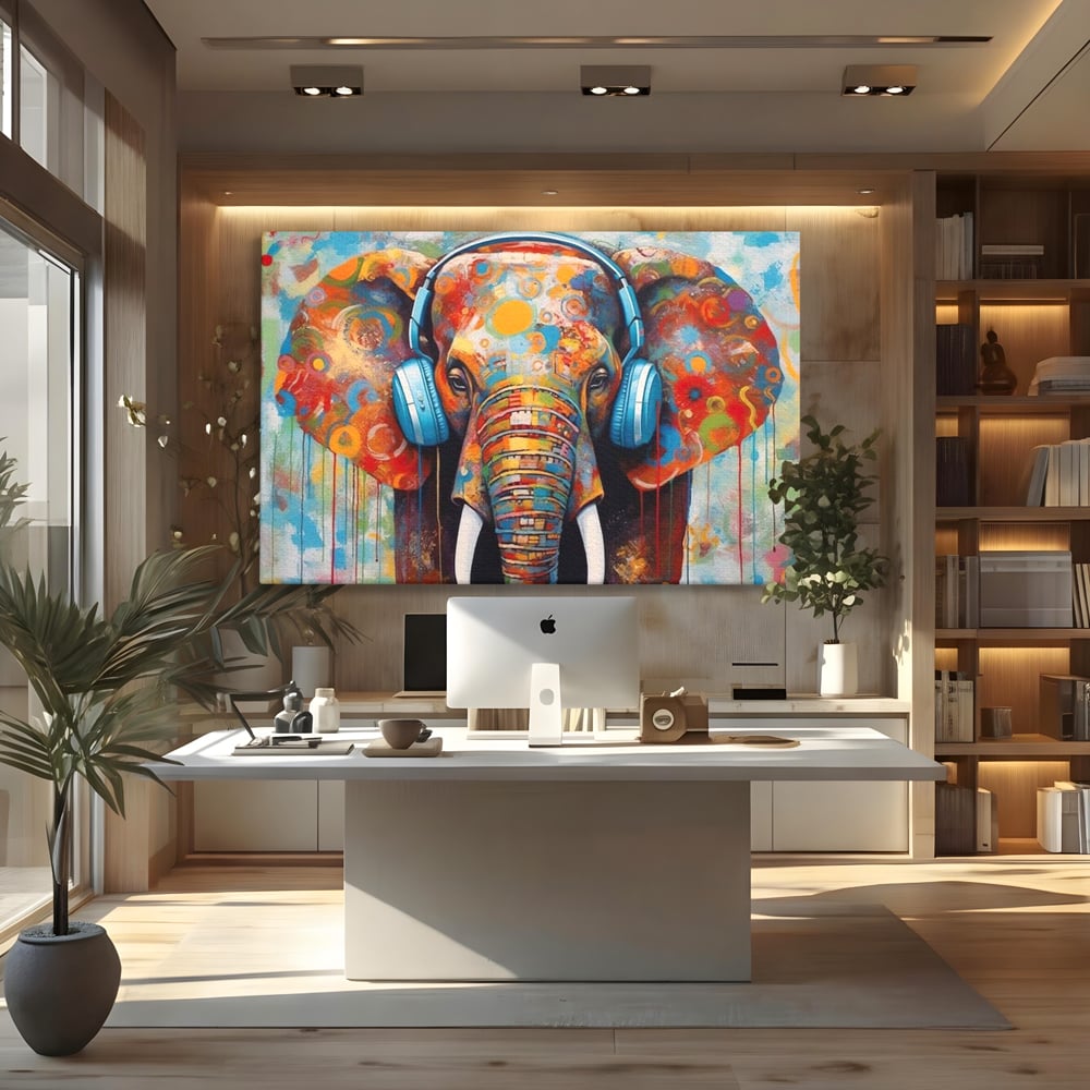 Leinwand Wandbilder Premium, LuxCanva® M1312, Savannah Melody, Funky, Rhythmus, Musik, Elefant, Truhe, Abstrakt, Abstrakt, Malerei, Graffiti, Urban, Tribal, Bunt, Modern, Urban, Büro, Wohnen, Kinderzimmer