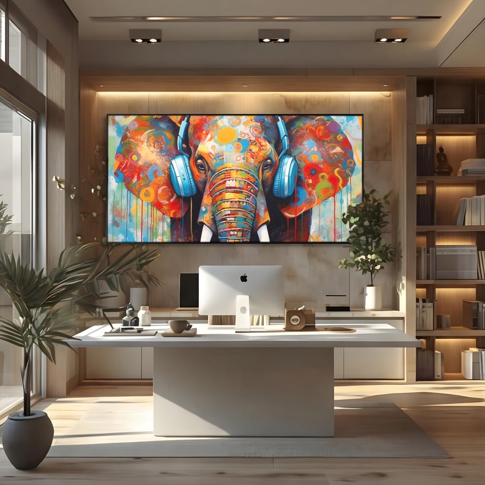 Leinwand Wandbilder Premium, LuxCanva® M1312, Savannah Melody, Funky, Rhythmus, Musik, Elefant, Truhe, Abstrakt, Abstrakt, Malerei, Graffiti, Urban, Tribal, Bunt, Modern, Urban, Büro, Wohnen, Kinderzimmer