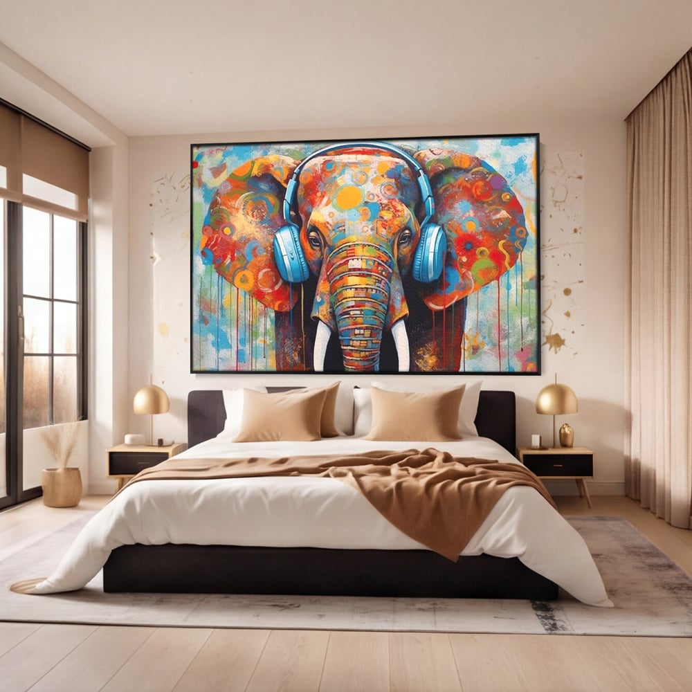 Leinwand Wandbilder Premium, LuxCanva® M1312, Savannah Melody, Funky, Rhythmus, Musik, Elefant, Truhe, Abstrakt, Abstrakt, Malerei, Graffiti, Urban, Tribal, Bunt, Modern, Urban, Büro, Wohnen, Kinderzimmer