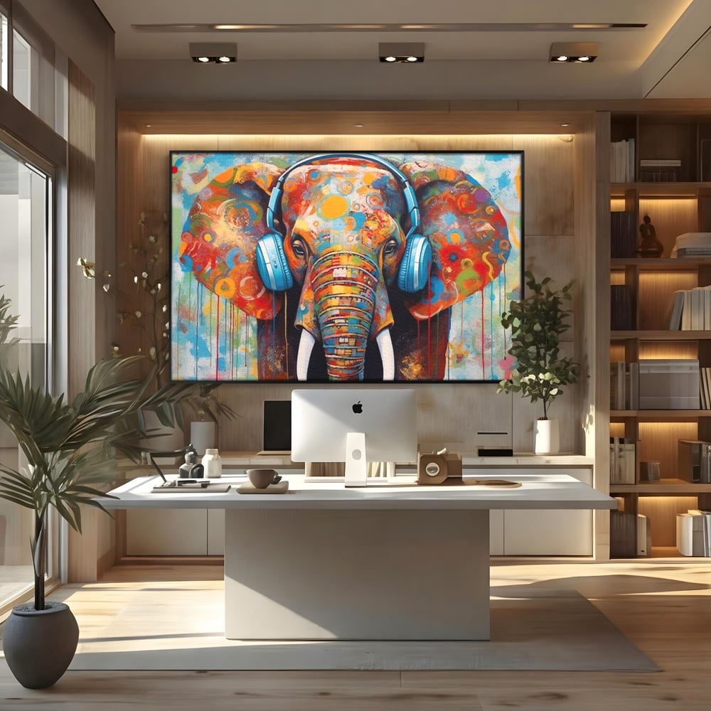 Leinwand Wandbilder Premium, LuxCanva® M1312, Savannah Melody, Funky, Rhythmus, Musik, Elefant, Truhe, Abstrakt, Abstrakt, Malerei, Graffiti, Urban, Tribal, Bunt, Modern, Urban, Büro, Wohnen, Kinderzimmer