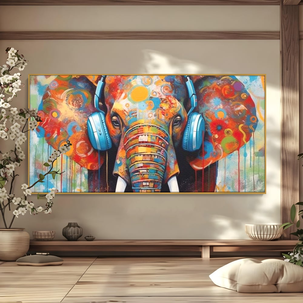 Leinwand Wandbilder Premium, LuxCanva® M1312, Savannah Melody, Funky, Rhythmus, Musik, Elefant, Truhe, Abstrakt, Abstrakt, Malerei, Graffiti, Urban, Tribal, Bunt, Modern, Urban, Büro, Wohnen, Kinderzimmer