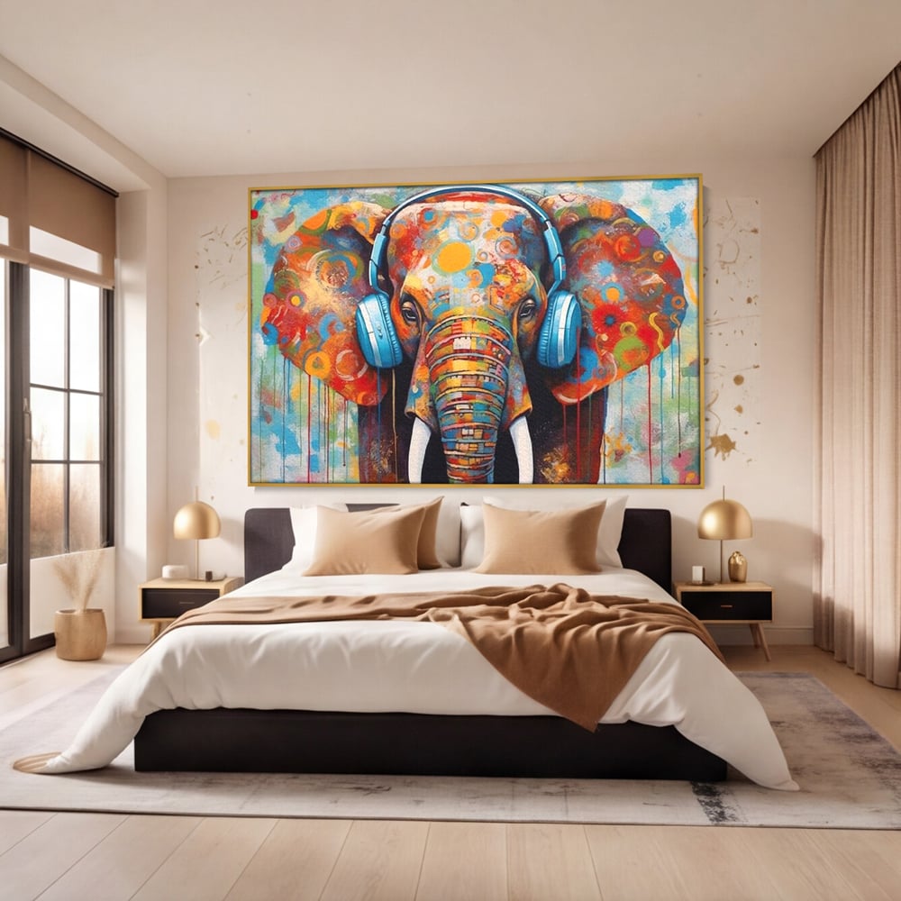 Leinwand Wandbilder Premium, LuxCanva® M1312, Savannah Melody, Funky, Rhythmus, Musik, Elefant, Truhe, Abstrakt, Abstrakt, Malerei, Graffiti, Urban, Tribal, Bunt, Modern, Urban, Büro, Wohnen, Kinderzimmer
