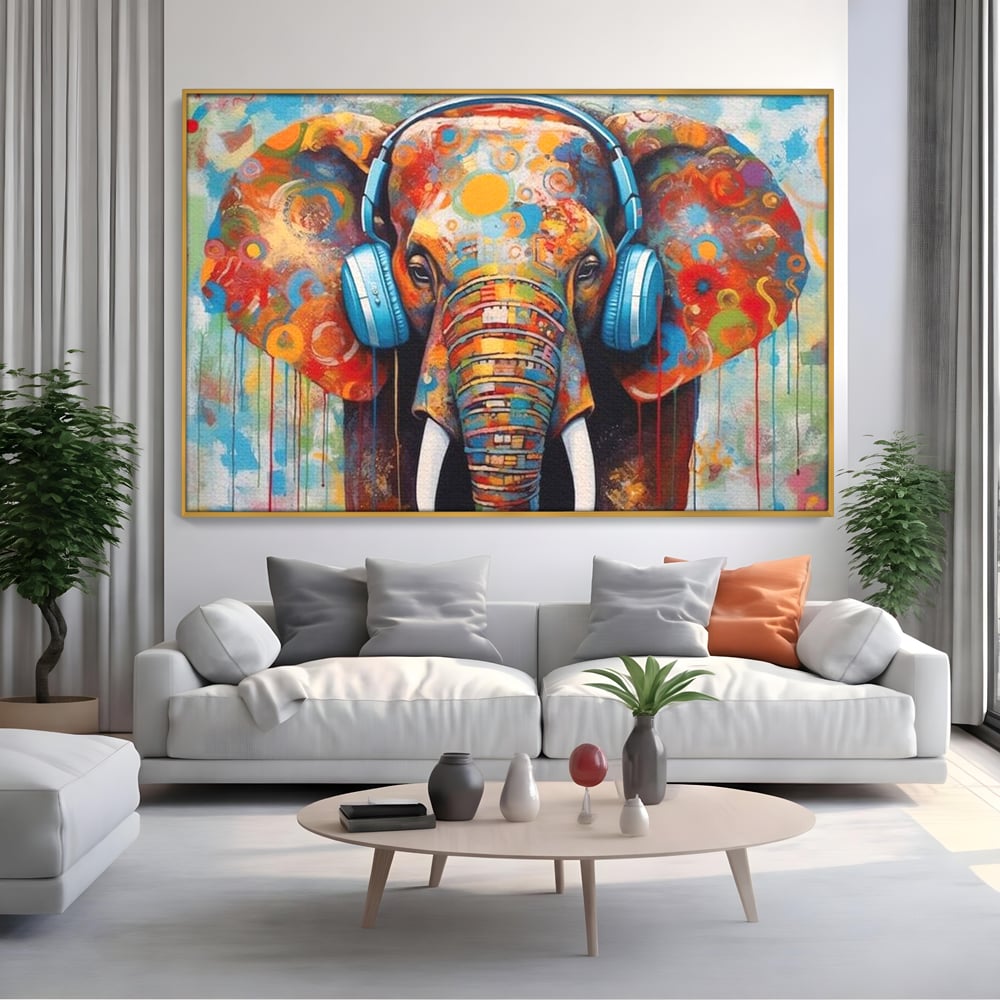 Leinwand Wandbilder Premium, LuxCanva® M1312, Savannah Melody, Funky, Rhythmus, Musik, Elefant, Truhe, Abstrakt, Abstrakt, Malerei, Graffiti, Urban, Tribal, Bunt, Modern, Urban, Büro, Wohnen, Kinderzimmer