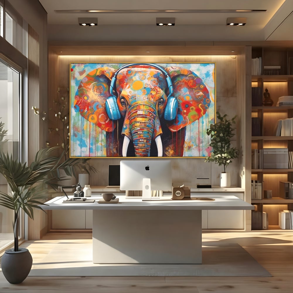 Leinwand Wandbilder Premium, LuxCanva® M1312, Savannah Melody, Funky, Rhythmus, Musik, Elefant, Truhe, Abstrakt, Abstrakt, Malerei, Graffiti, Urban, Tribal, Bunt, Modern, Urban, Büro, Wohnen, Kinderzimmer