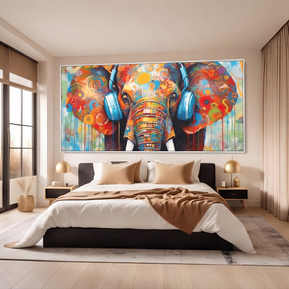 Leinwand Wandbilder Premium, LuxCanva® M1312, Savannah Melody, Funky, Rhythmus, Musik, Elefant, Truhe, Abstrakt, Abstrakt, Malerei, Graffiti, Urban, Tribal, Bunt, Modern, Urban, Büro, Wohnen, Kinderzimmer