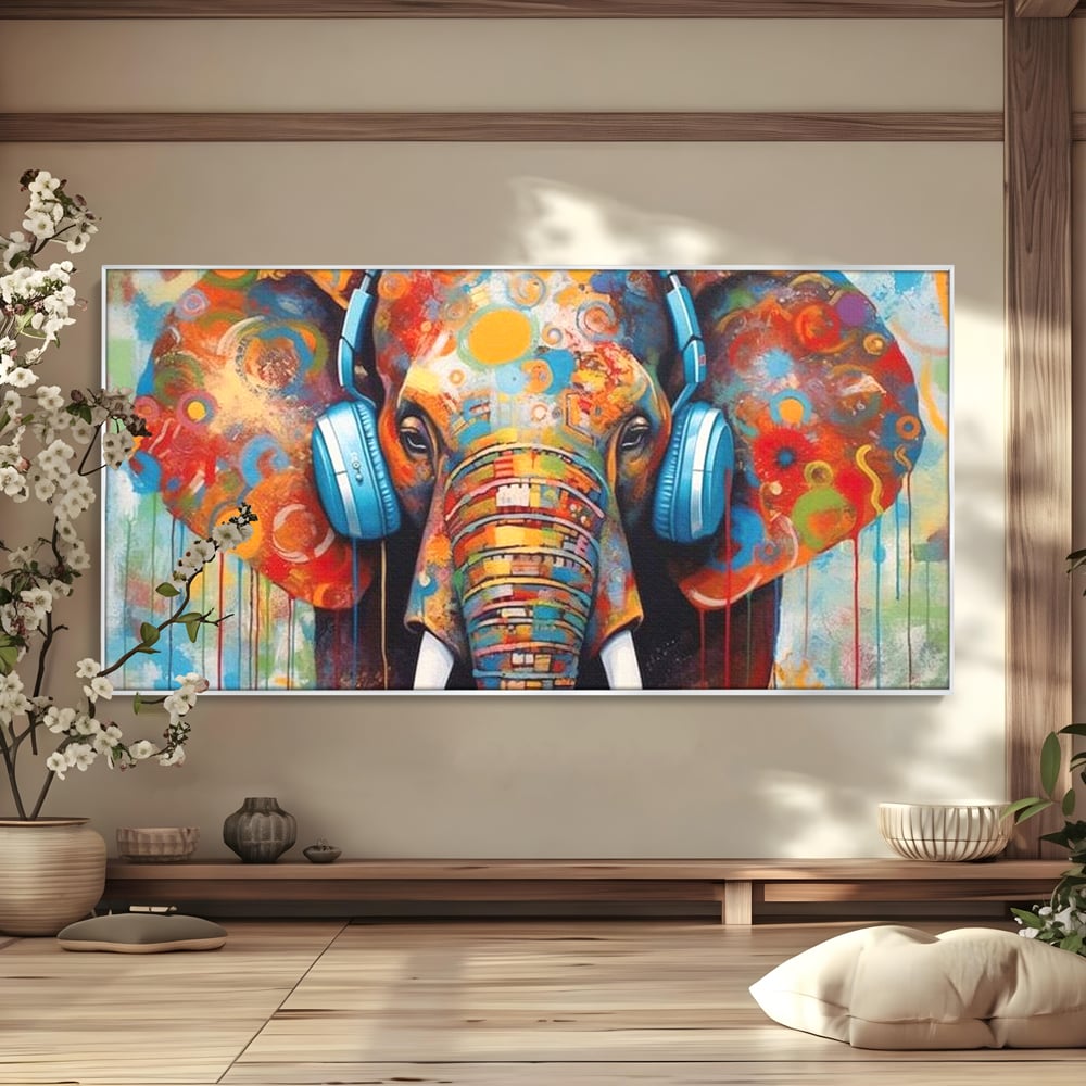 Leinwand Wandbilder Premium, LuxCanva® M1312, Savannah Melody, Funky, Rhythmus, Musik, Elefant, Truhe, Abstrakt, Abstrakt, Malerei, Graffiti, Urban, Tribal, Bunt, Modern, Urban, Büro, Wohnen, Kinderzimmer