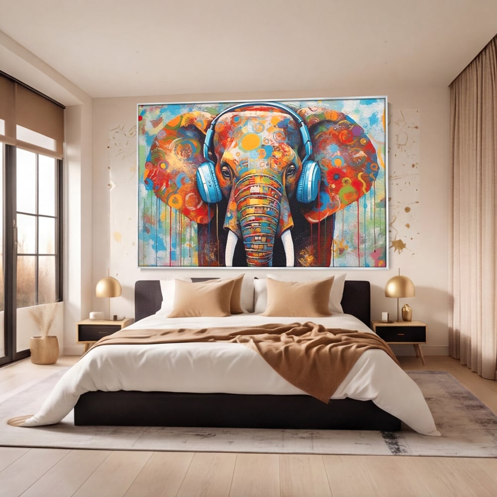Leinwand Wandbilder Premium, LuxCanva® M1312, Savannah Melody, Funky, Rhythmus, Musik, Elefant, Truhe, Abstrakt, Abstrakt, Malerei, Graffiti, Urban, Tribal, Bunt, Modern, Urban, Büro, Wohnen, Kinderzimmer
