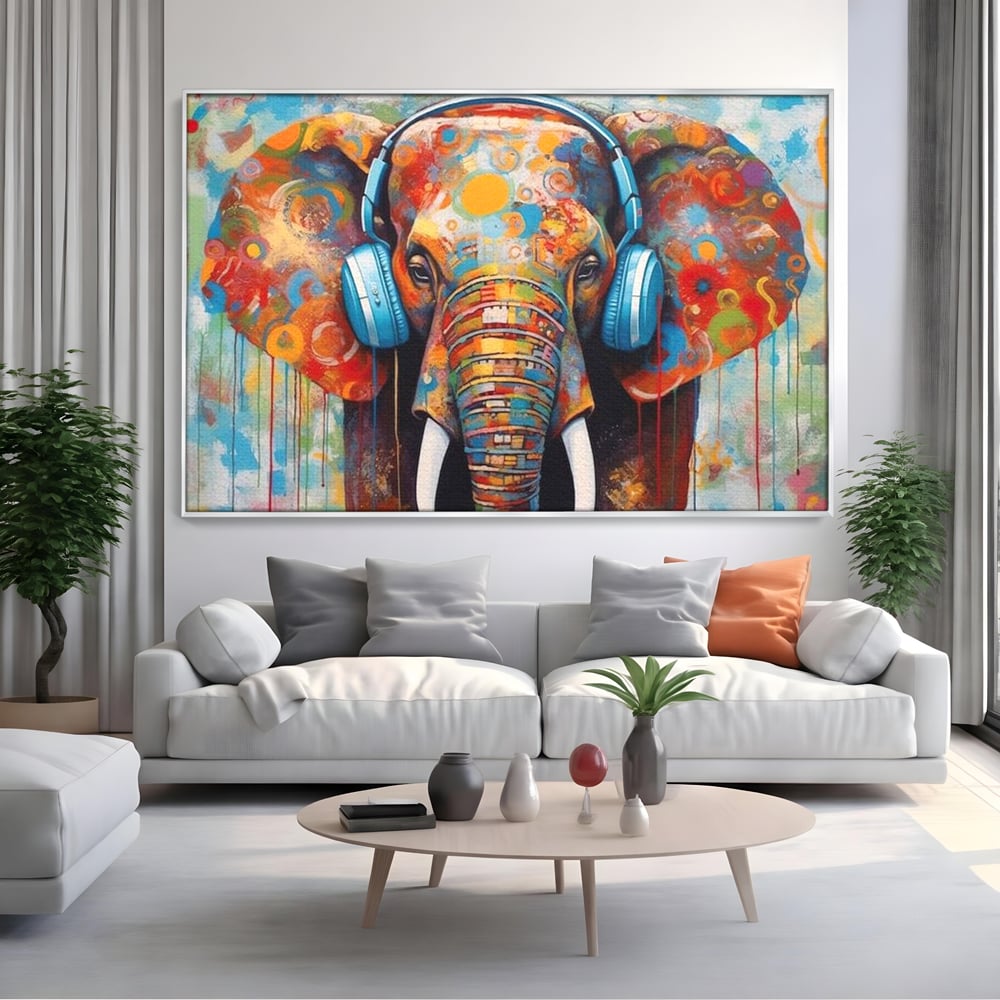 Leinwand Wandbilder Premium, LuxCanva® M1312, Savannah Melody, Funky, Rhythmus, Musik, Elefant, Truhe, Abstrakt, Abstrakt, Malerei, Graffiti, Urban, Tribal, Bunt, Modern, Urban, Büro, Wohnen, Kinderzimmer