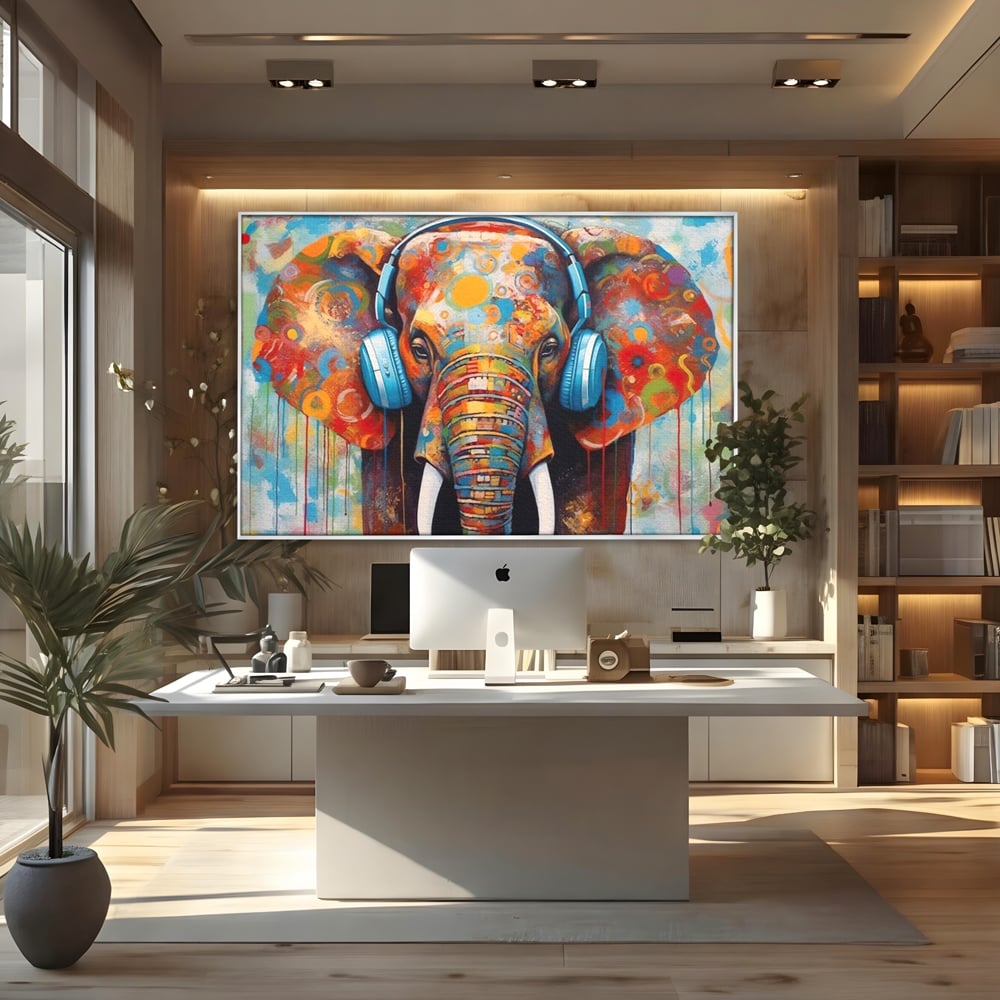 Leinwand Wandbilder Premium, LuxCanva® M1312, Savannah Melody, Funky, Rhythmus, Musik, Elefant, Truhe, Abstrakt, Abstrakt, Malerei, Graffiti, Urban, Tribal, Bunt, Modern, Urban, Büro, Wohnen, Kinderzimmer