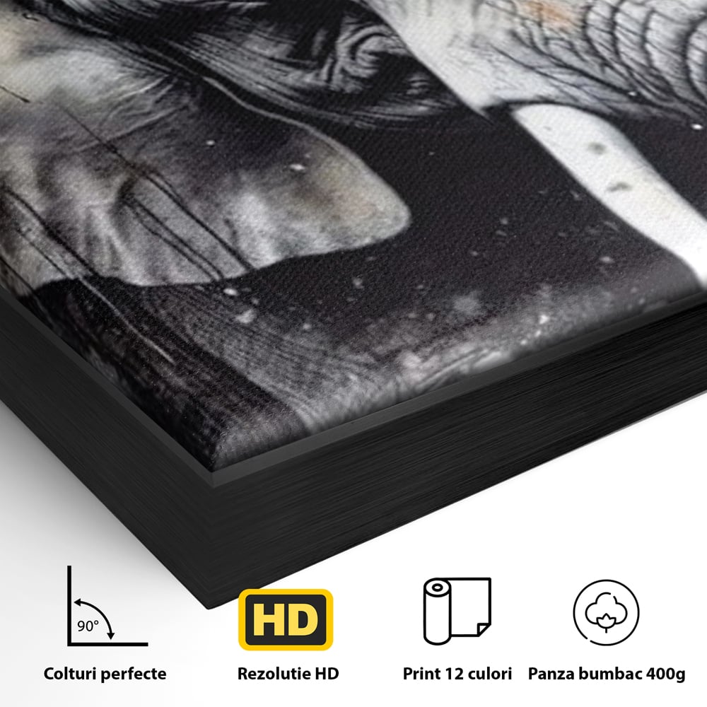 Leinwand Premium Canvas Wandkunst, LuxCanva® M1313, Staub des Universums, Elefant, künstlerisch, Profil, Malerei, Colti, Grafit, Grau, Abstrakt, Realistisch, Tier, Wild, Büro, Wohnen, Kinderzimmer