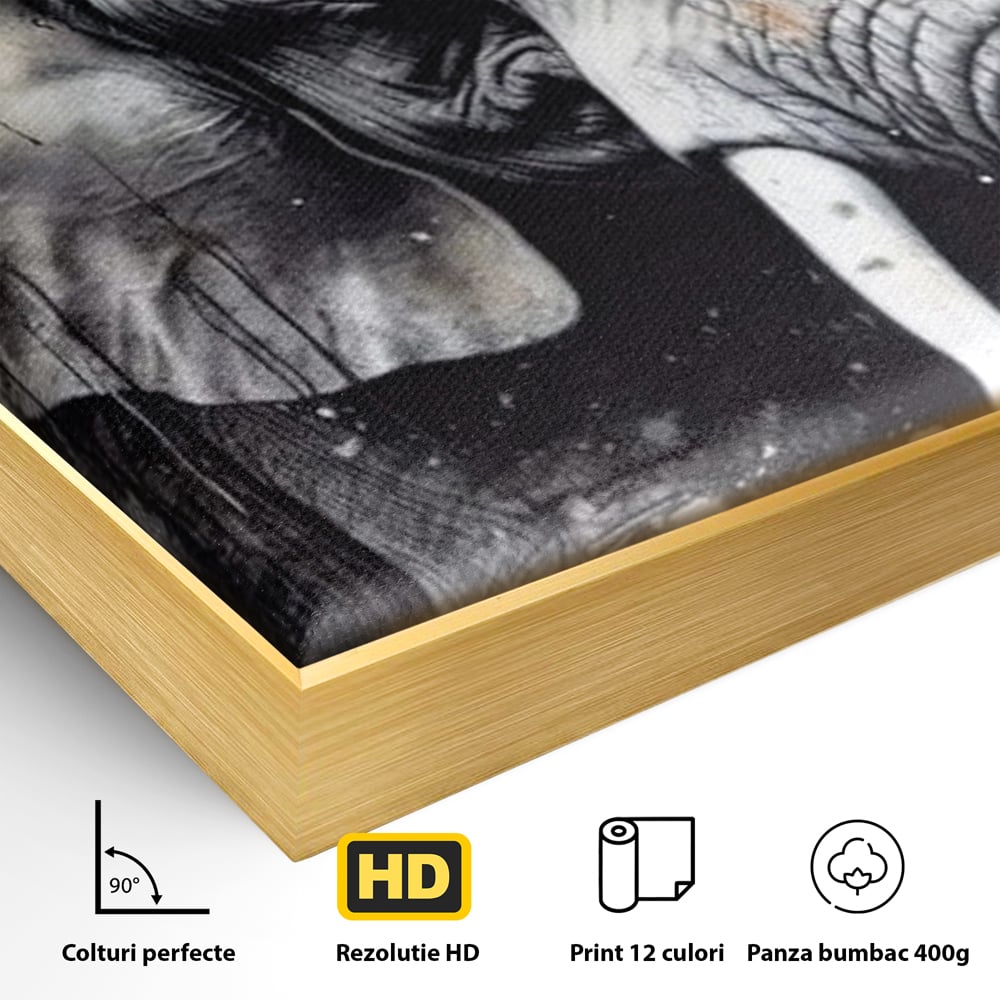 Leinwand Premium Canvas Wandkunst, LuxCanva® M1313, Staub des Universums, Elefant, künstlerisch, Profil, Malerei, Colti, Grafit, Grau, Abstrakt, Realistisch, Tier, Wild, Büro, Wohnen, Kinderzimmer