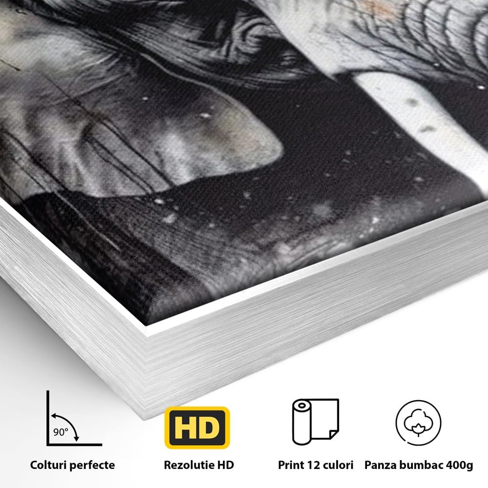 Leinwand Premium Canvas Wandkunst, LuxCanva® M1313, Staub des Universums, Elefant, künstlerisch, Profil, Malerei, Colti, Grafit, Grau, Abstrakt, Realistisch, Tier, Wild, Büro, Wohnen, Kinderzimmer