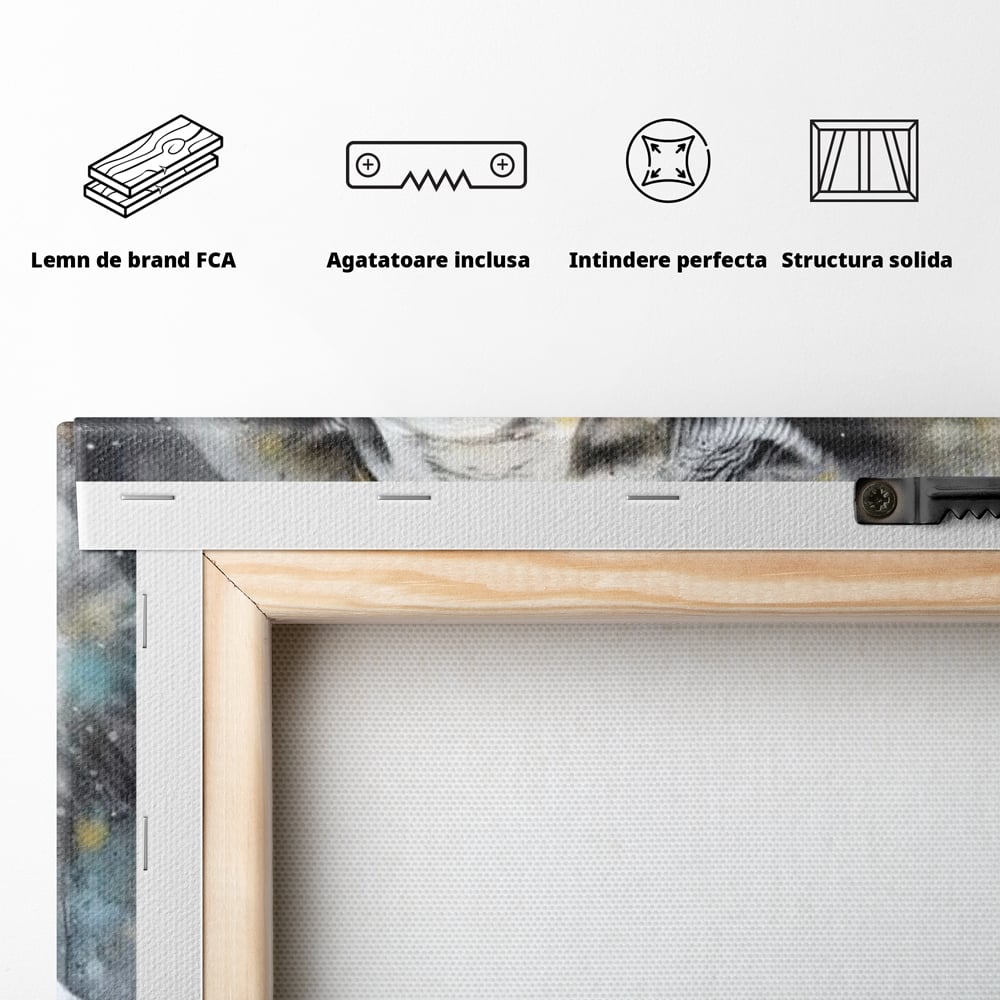 Leinwand Premium Canvas Wandkunst, LuxCanva® M1313, Staub des Universums, Elefant, künstlerisch, Profil, Malerei, Colti, Grafit, Grau, Abstrakt, Realistisch, Tier, Wild, Büro, Wohnen, Kinderzimmer
