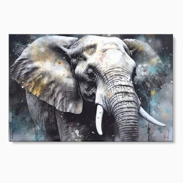 Leinwand Premium Canvas Wandkunst, LuxCanva® M1313, Staub des Universums, Elefant, künstlerisch, Profil, Malerei, Colti, Grafit, Grau, Abstrakt, Realistisch, Tier, Wild, Büro, Wohnen, Kinderzimmer