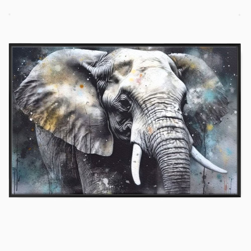 Leinwand Premium Canvas Wandkunst, LuxCanva® M1313, Staub des Universums, Elefant, künstlerisch, Profil, Malerei, Colti, Grafit, Grau, Abstrakt, Realistisch, Tier, Wild, Büro, Wohnen, Kinderzimmer