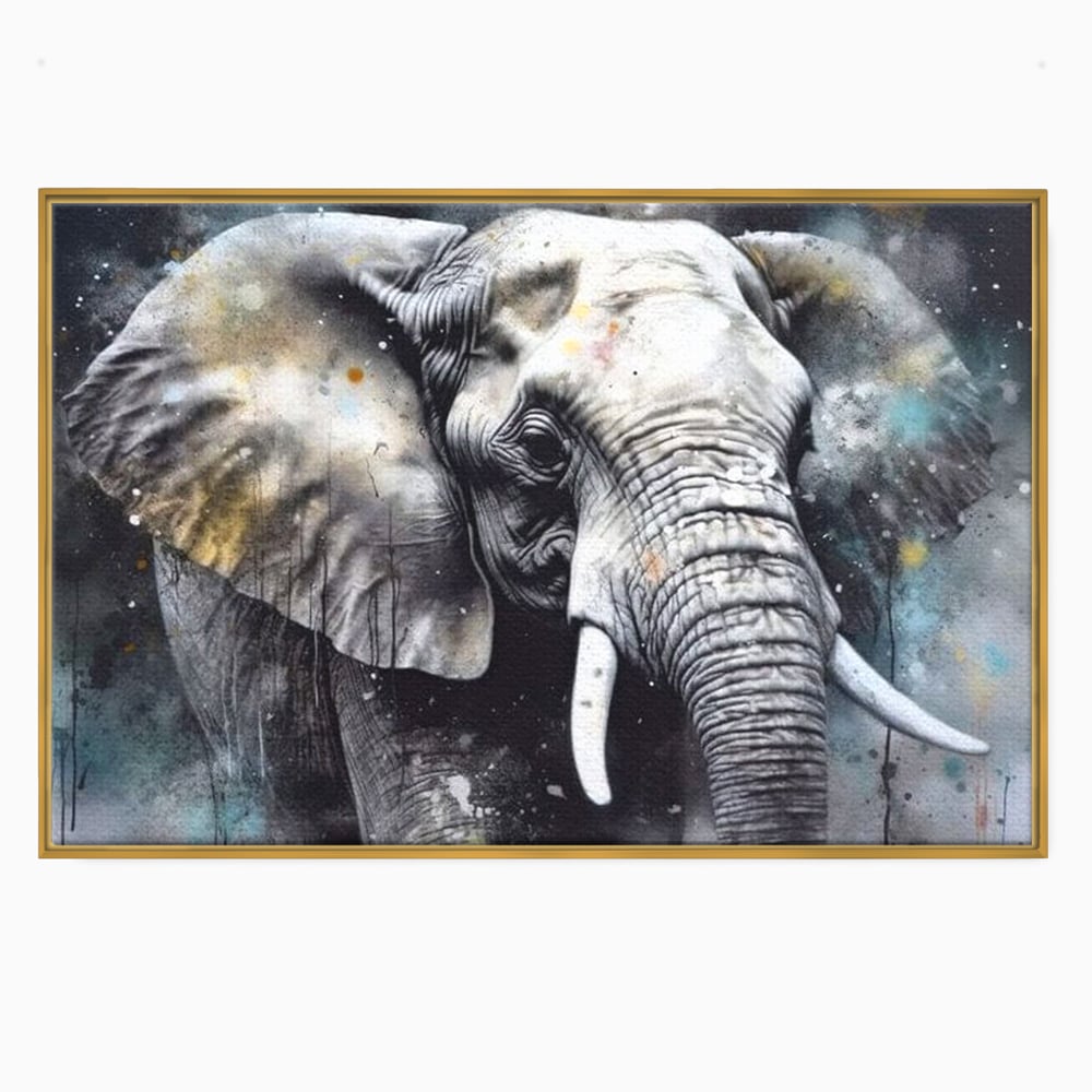 Leinwand Premium Canvas Wandkunst, LuxCanva® M1313, Staub des Universums, Elefant, künstlerisch, Profil, Malerei, Colti, Grafit, Grau, Abstrakt, Realistisch, Tier, Wild, Büro, Wohnen, Kinderzimmer