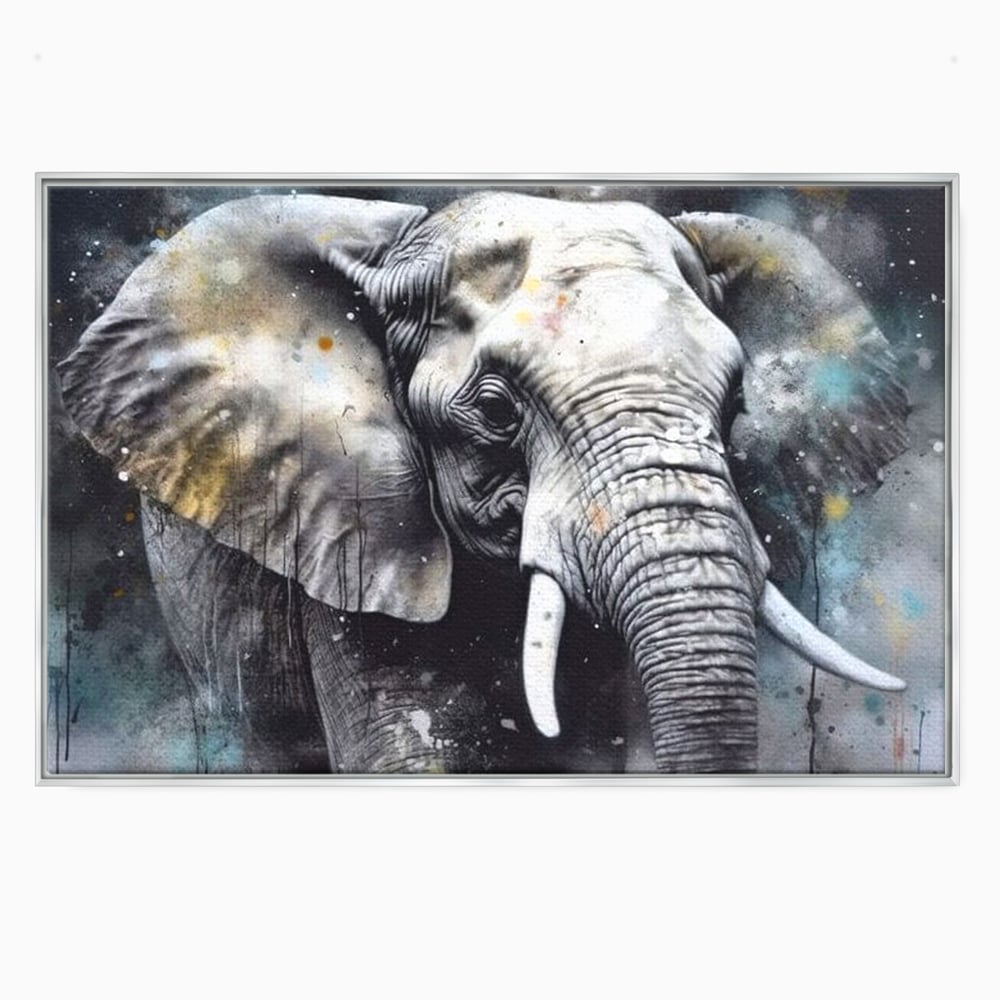 Leinwand Premium Canvas Wandkunst, LuxCanva® M1313, Staub des Universums, Elefant, künstlerisch, Profil, Malerei, Colti, Grafit, Grau, Abstrakt, Realistisch, Tier, Wild, Büro, Wohnen, Kinderzimmer