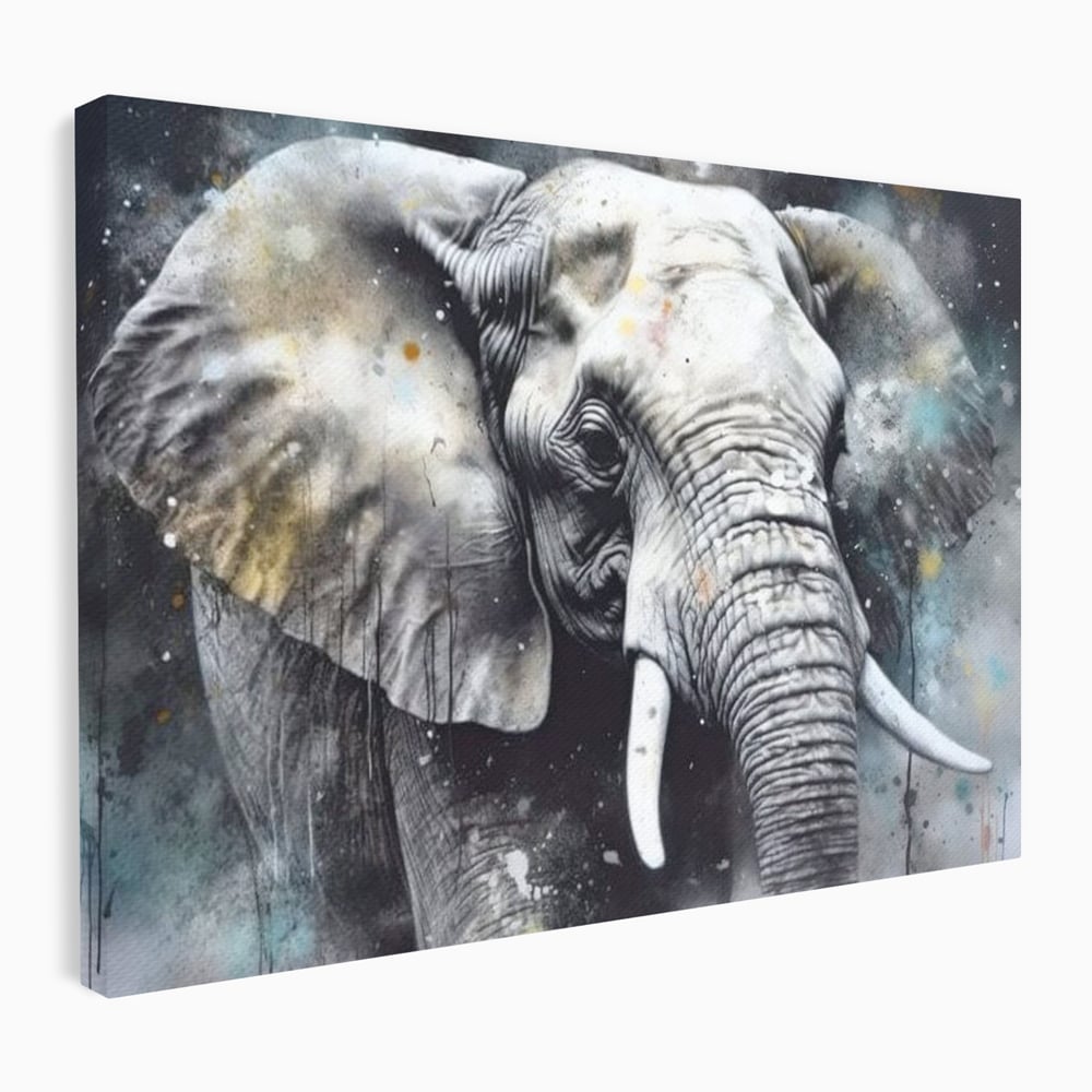 Leinwand Premium Canvas Wandkunst, LuxCanva® M1313, Staub des Universums, Elefant, künstlerisch, Profil, Malerei, Colti, Grafit, Grau, Abstrakt, Realistisch, Tier, Wild, Büro, Wohnen, Kinderzimmer