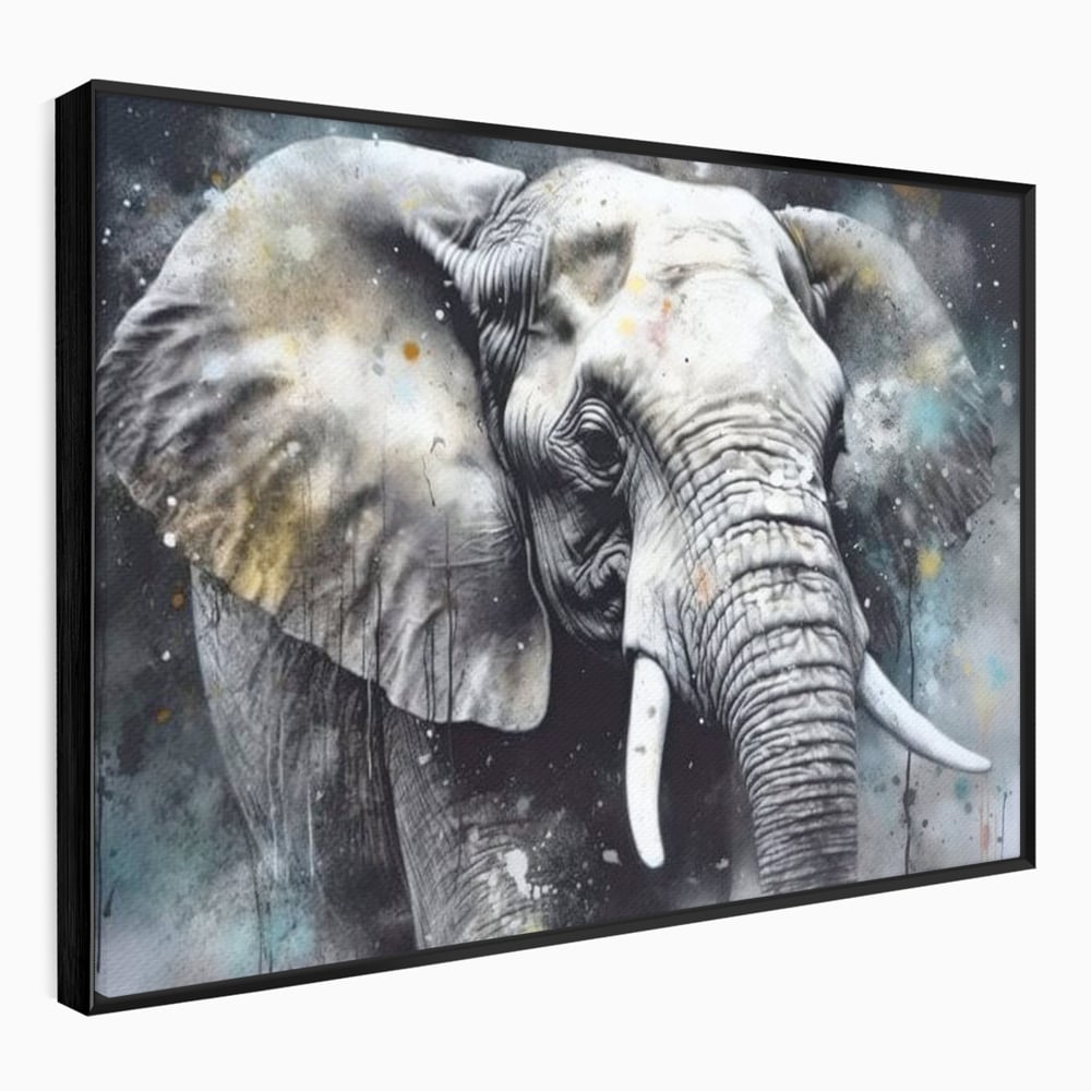 Leinwand Premium Canvas Wandkunst, LuxCanva® M1313, Staub des Universums, Elefant, künstlerisch, Profil, Malerei, Colti, Grafit, Grau, Abstrakt, Realistisch, Tier, Wild, Büro, Wohnen, Kinderzimmer