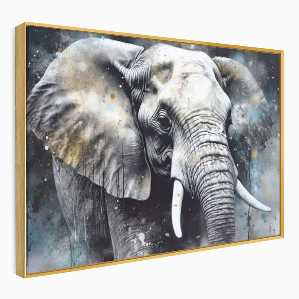 Leinwand Premium Canvas Wandkunst, LuxCanva® M1313, Staub des Universums, Elefant, künstlerisch, Profil, Malerei, Colti, Grafit, Grau, Abstrakt, Realistisch, Tier, Wild, Büro, Wohnen, Kinderzimmer
