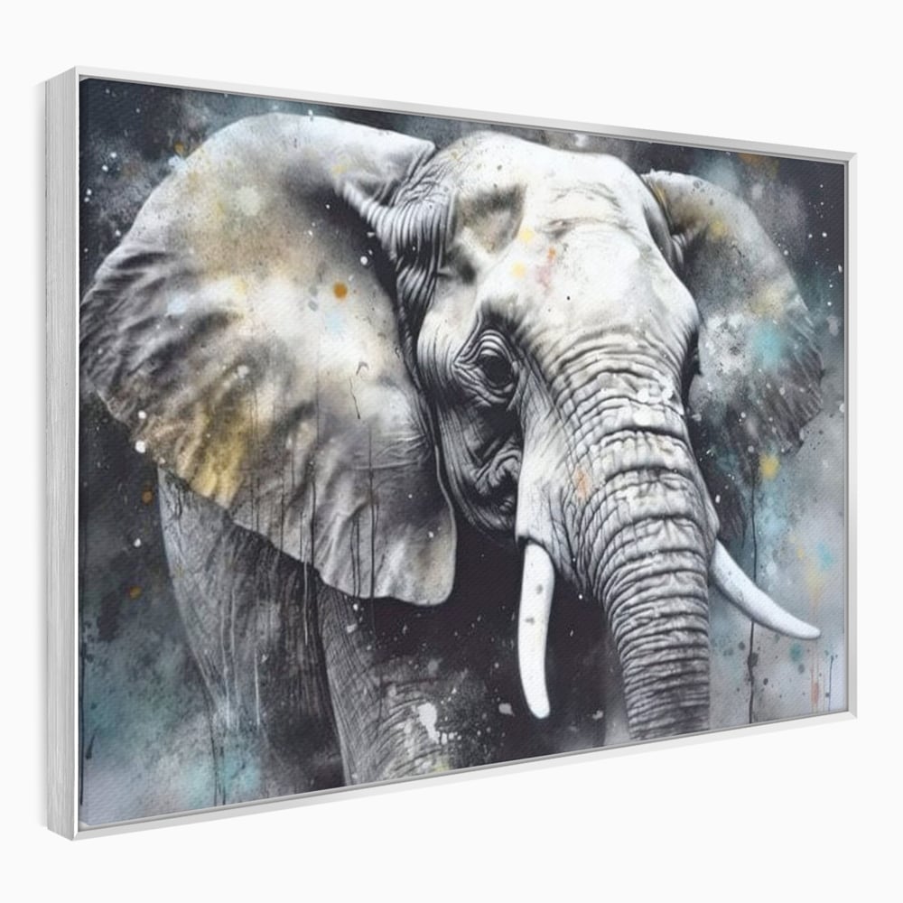 Leinwand Premium Canvas Wandkunst, LuxCanva® M1313, Staub des Universums, Elefant, künstlerisch, Profil, Malerei, Colti, Grafit, Grau, Abstrakt, Realistisch, Tier, Wild, Büro, Wohnen, Kinderzimmer