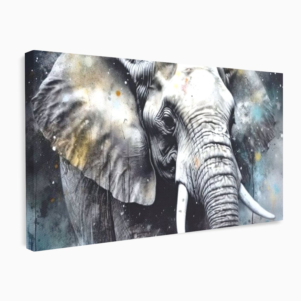 Leinwand Premium Canvas Wandkunst, LuxCanva® M1313, Staub des Universums, Elefant, künstlerisch, Profil, Malerei, Colti, Grafit, Grau, Abstrakt, Realistisch, Tier, Wild, Büro, Wohnen, Kinderzimmer