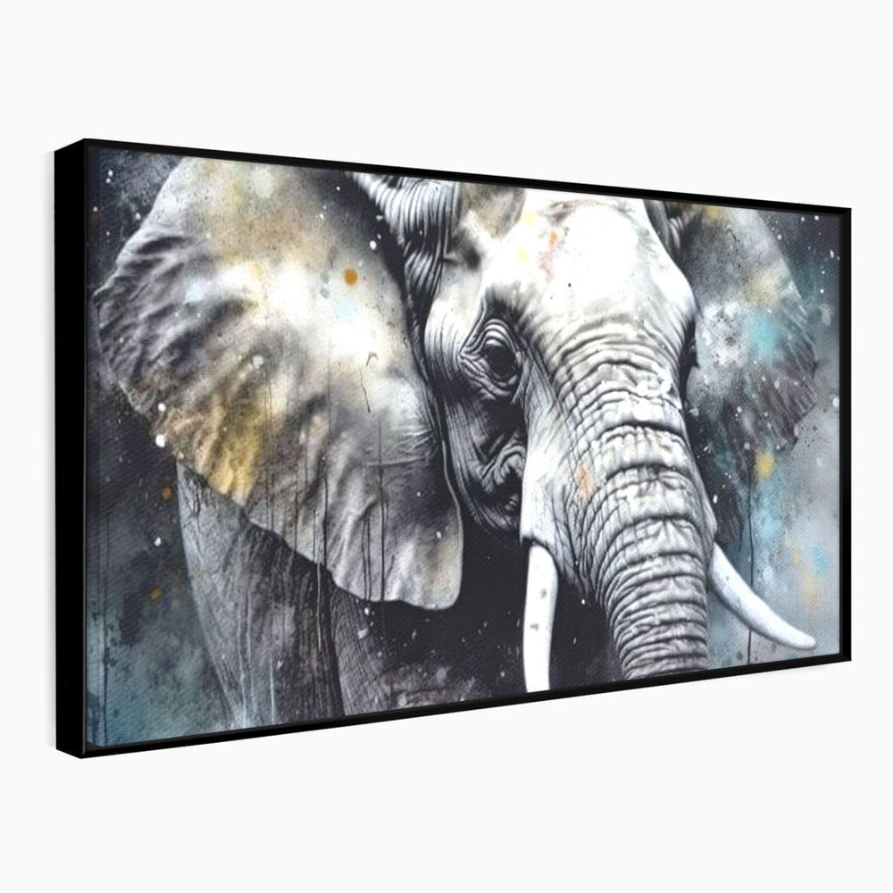 Leinwand Premium Canvas Wandkunst, LuxCanva® M1313, Staub des Universums, Elefant, künstlerisch, Profil, Malerei, Colti, Grafit, Grau, Abstrakt, Realistisch, Tier, Wild, Büro, Wohnen, Kinderzimmer