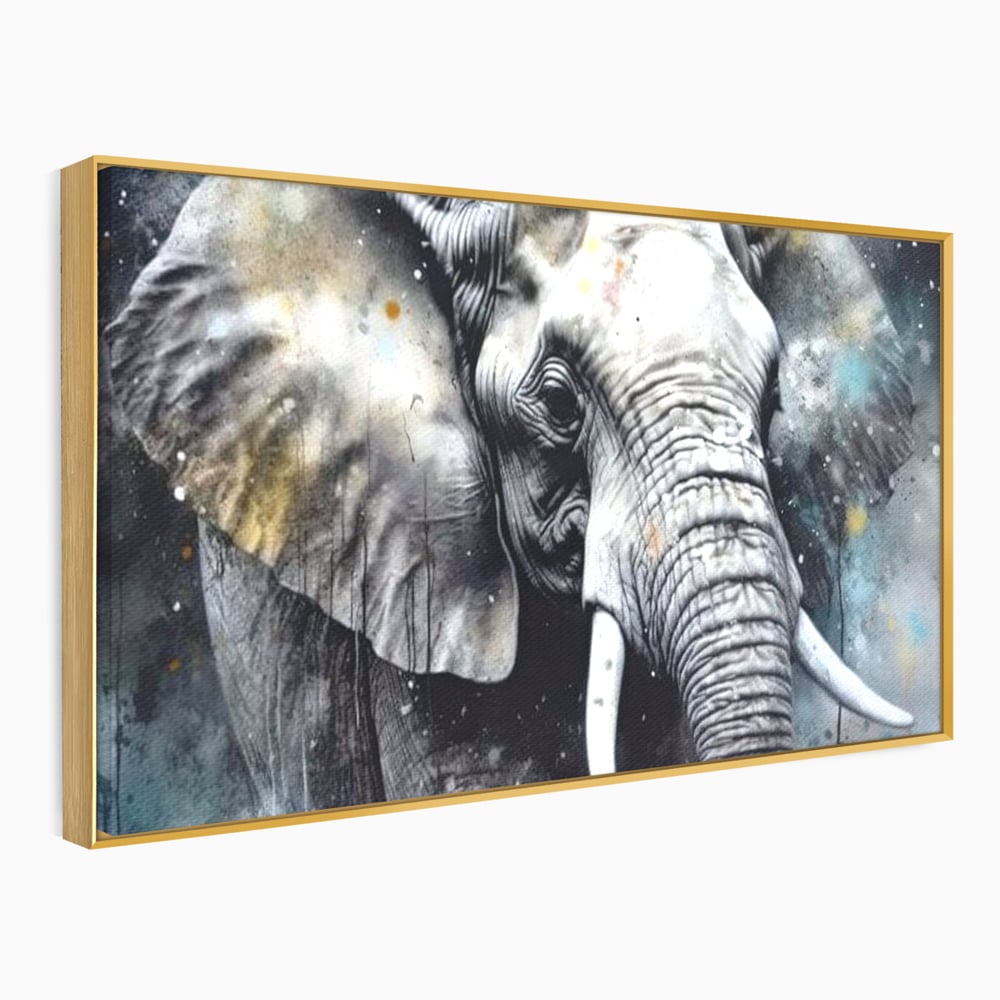 Leinwand Premium Canvas Wandkunst, LuxCanva® M1313, Staub des Universums, Elefant, künstlerisch, Profil, Malerei, Colti, Grafit, Grau, Abstrakt, Realistisch, Tier, Wild, Büro, Wohnen, Kinderzimmer