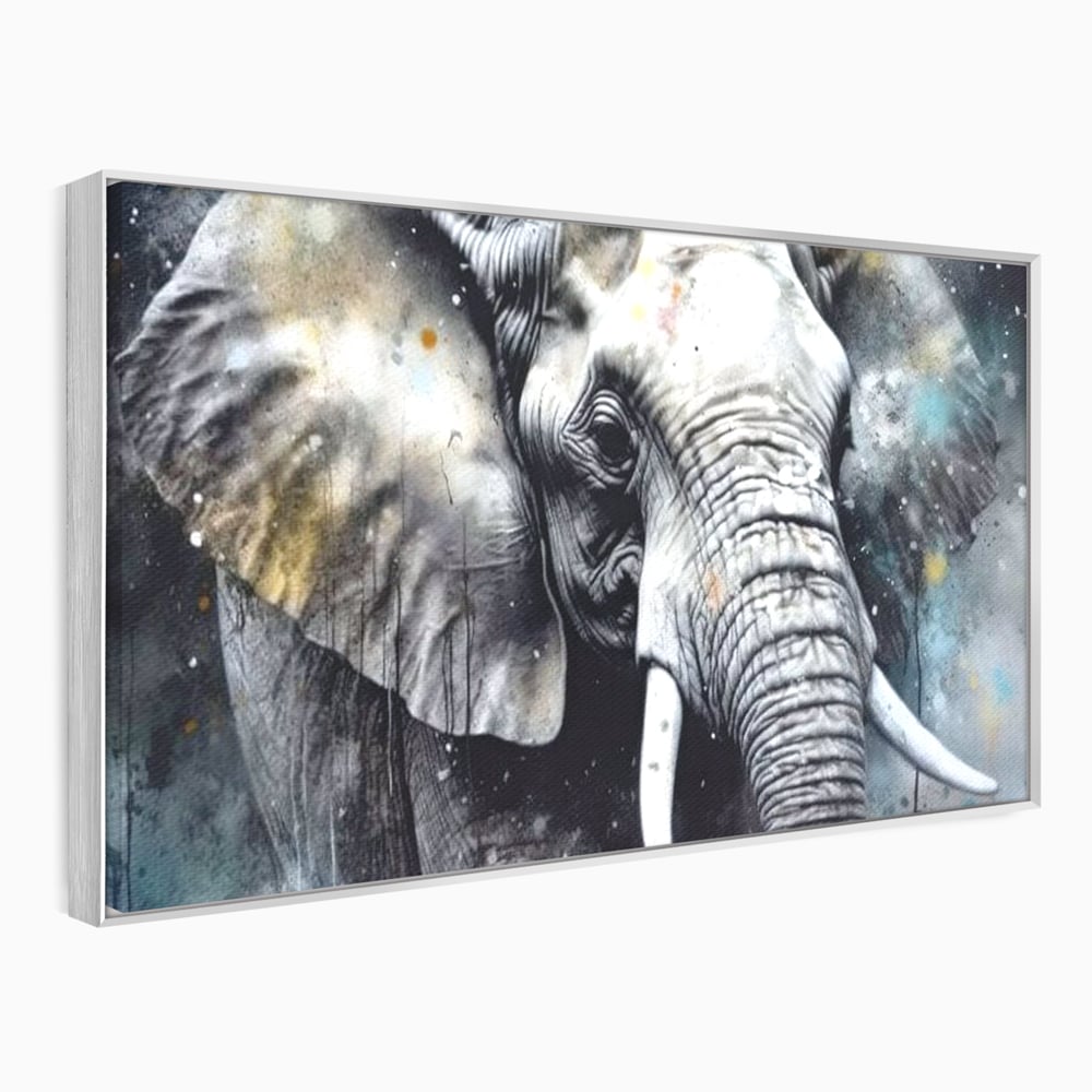 Leinwand Premium Canvas Wandkunst, LuxCanva® M1313, Staub des Universums, Elefant, künstlerisch, Profil, Malerei, Colti, Grafit, Grau, Abstrakt, Realistisch, Tier, Wild, Büro, Wohnen, Kinderzimmer