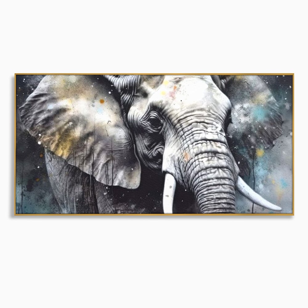 Leinwand Premium Canvas Wandkunst, LuxCanva® M1313, Staub des Universums, Elefant, künstlerisch, Profil, Malerei, Colti, Grafit, Grau, Abstrakt, Realistisch, Tier, Wild, Büro, Wohnen, Kinderzimmer