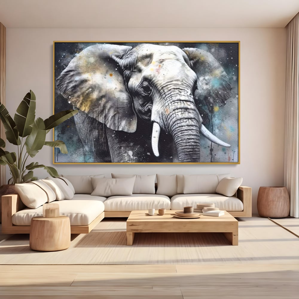 Leinwand Premium Canvas Wandkunst, LuxCanva® M1313, Staub des Universums, Elefant, künstlerisch, Profil, Malerei, Colti, Grafit, Grau, Abstrakt, Realistisch, Tier, Wild, Büro, Wohnen, Kinderzimmer