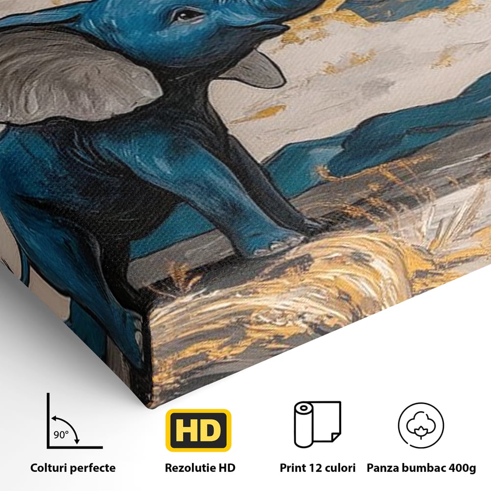 Tablou Canvas Premium, LuxCanva® M1314, Taramul Sclipirilor, Auriu, Valuri, Trompa, Oniric, Elefantel, Pictat, Vis, Dragalas, Magic, Arta Abstracta, Birou, Living, Camera Copil