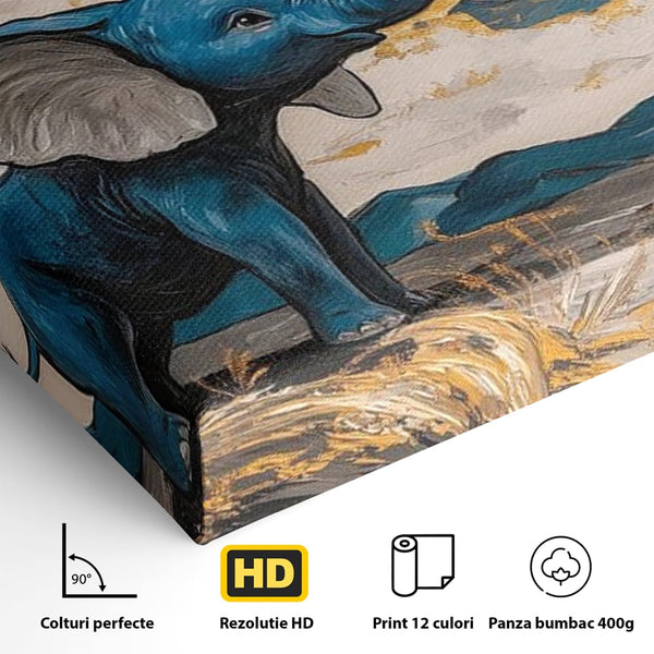 Tablou Canvas Premium, LuxCanva® M1314, Taramul Sclipirilor, Auriu, Valuri, Trompa, Oniric, Elefantel, Pictat, Vis, Dragalas, Magic, Arta Abstracta, Birou, Living, Camera Copil