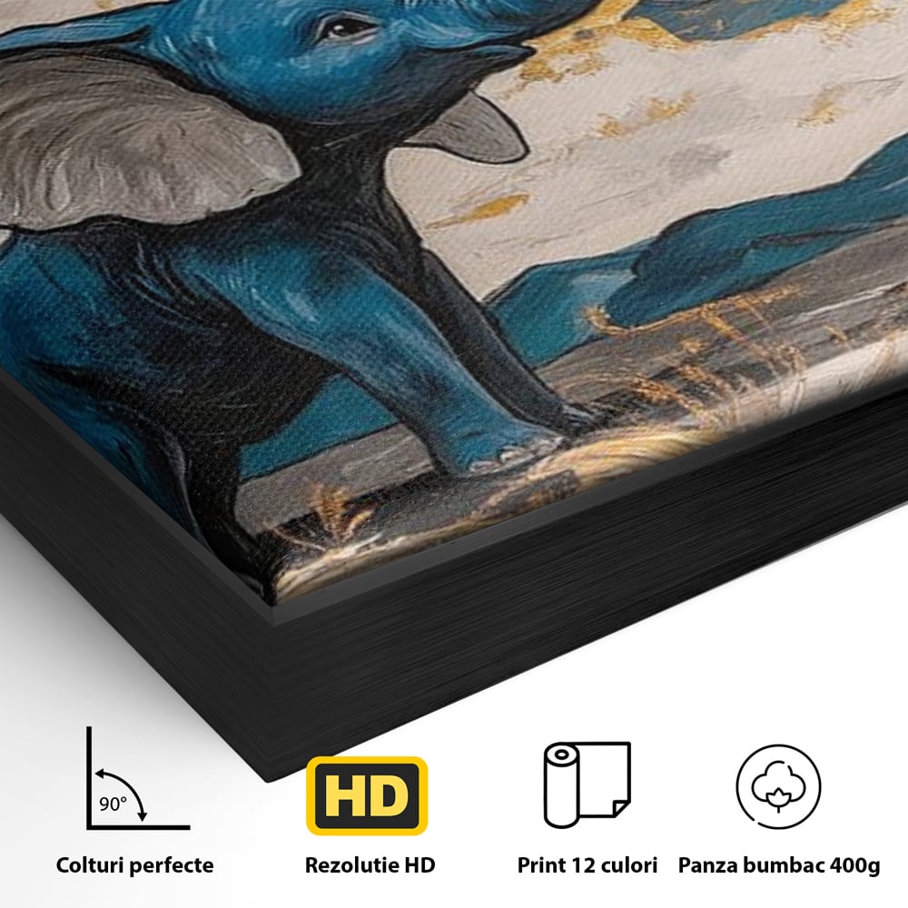Tablou Canvas Premium, LuxCanva® M1314, Taramul Sclipirilor, Auriu, Valuri, Trompa, Oniric, Elefantel, Pictat, Vis, Dragalas, Magic, Arta Abstracta, Birou, Living, Camera Copil
