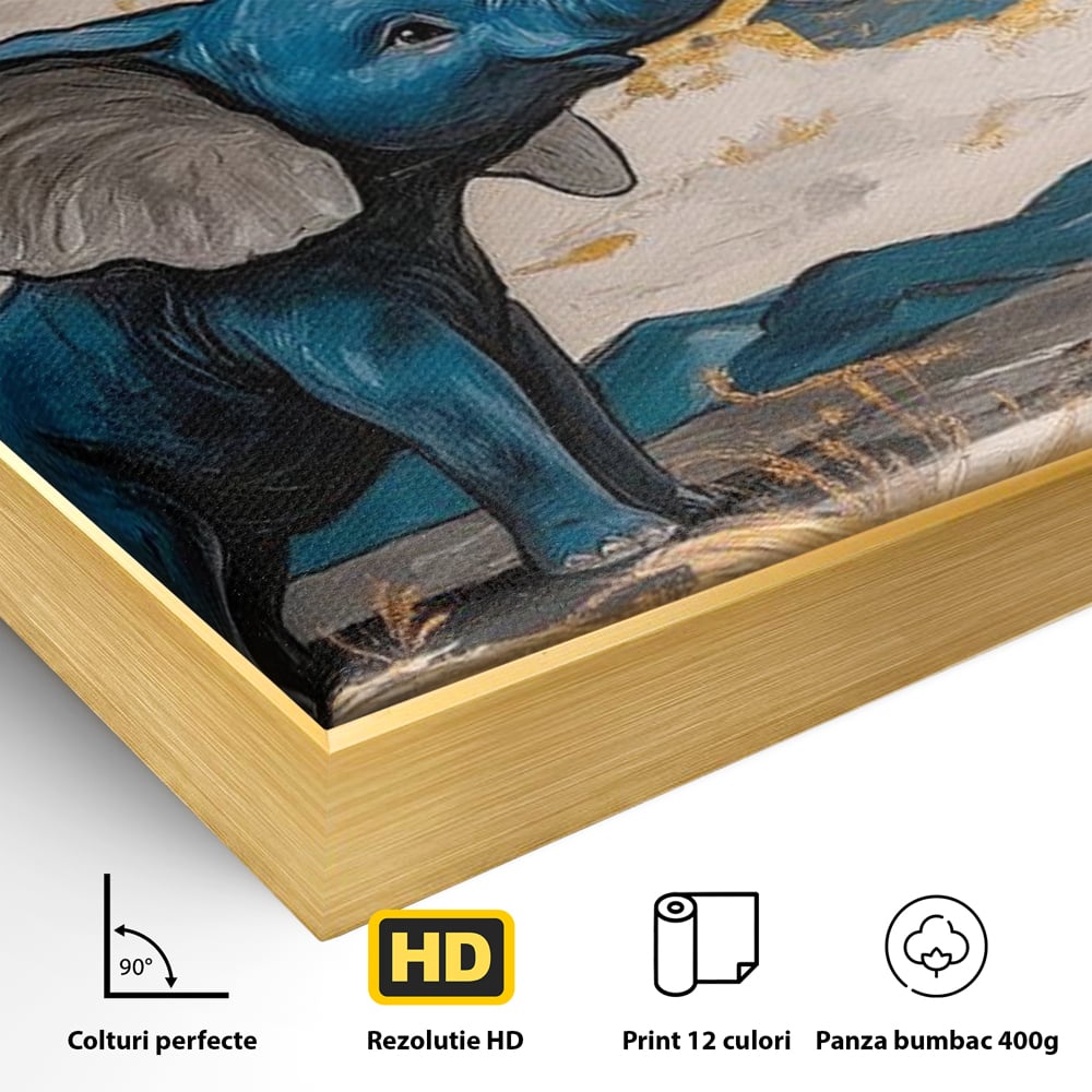 Tablou Canvas Premium, LuxCanva® M1314, Taramul Sclipirilor, Auriu, Valuri, Trompa, Oniric, Elefantel, Pictat, Vis, Dragalas, Magic, Arta Abstracta, Birou, Living, Camera Copil