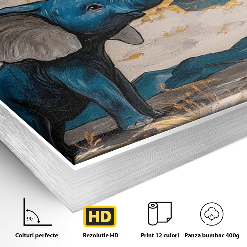 Tablou Canvas Premium, LuxCanva® M1314, Taramul Sclipirilor, Auriu, Valuri, Trompa, Oniric, Elefantel, Pictat, Vis, Dragalas, Magic, Arta Abstracta, Birou, Living, Camera Copil