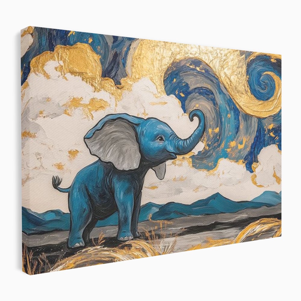 Tablou Canvas Premium, LuxCanva® M1314, Taramul Sclipirilor, Auriu, Valuri, Trompa, Oniric, Elefantel, Pictat, Vis, Dragalas, Magic, Arta Abstracta, Birou, Living, Camera Copil