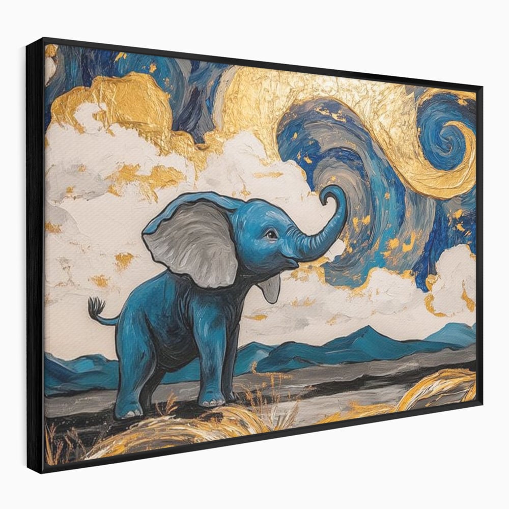 Tablou Canvas Premium, LuxCanva® M1314, Taramul Sclipirilor, Auriu, Valuri, Trompa, Oniric, Elefantel, Pictat, Vis, Dragalas, Magic, Arta Abstracta, Birou, Living, Camera Copil
