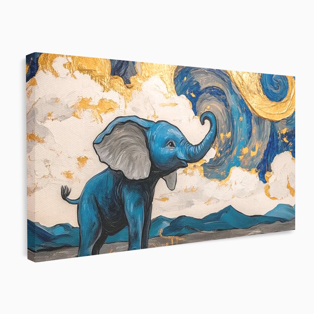 Tablou Canvas Premium, LuxCanva® M1314, Taramul Sclipirilor, Auriu, Valuri, Trompa, Oniric, Elefantel, Pictat, Vis, Dragalas, Magic, Arta Abstracta, Birou, Living, Camera Copil