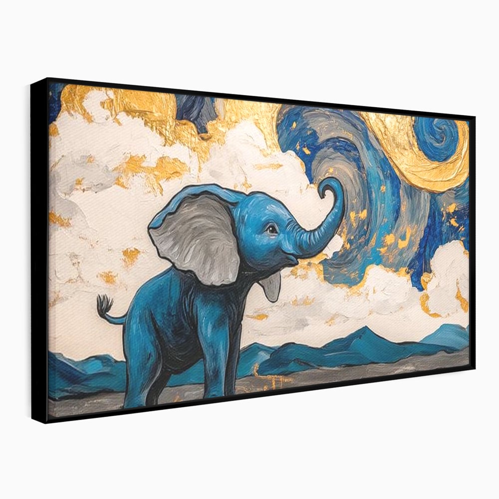 Tablou Canvas Premium, LuxCanva® M1314, Taramul Sclipirilor, Auriu, Valuri, Trompa, Oniric, Elefantel, Pictat, Vis, Dragalas, Magic, Arta Abstracta, Birou, Living, Camera Copil